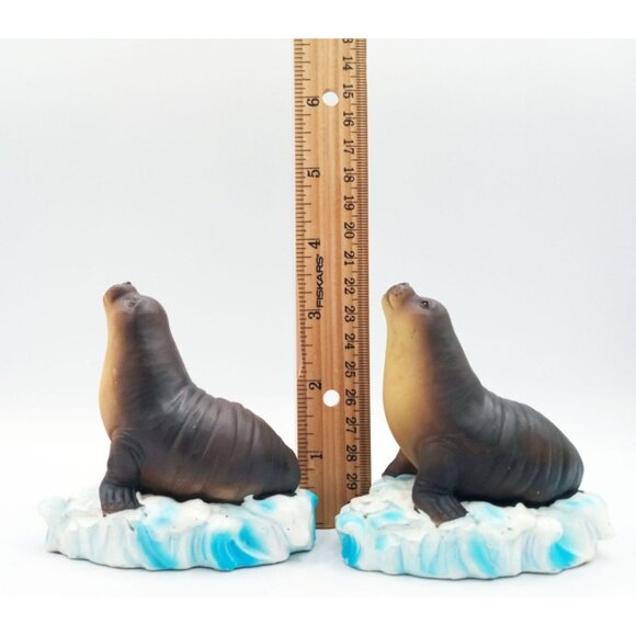 Seal Figurines On Ice Floe Base 4.5 Inch Resin Brown Arctic Animal Set of 2 - Picture 2 of 16